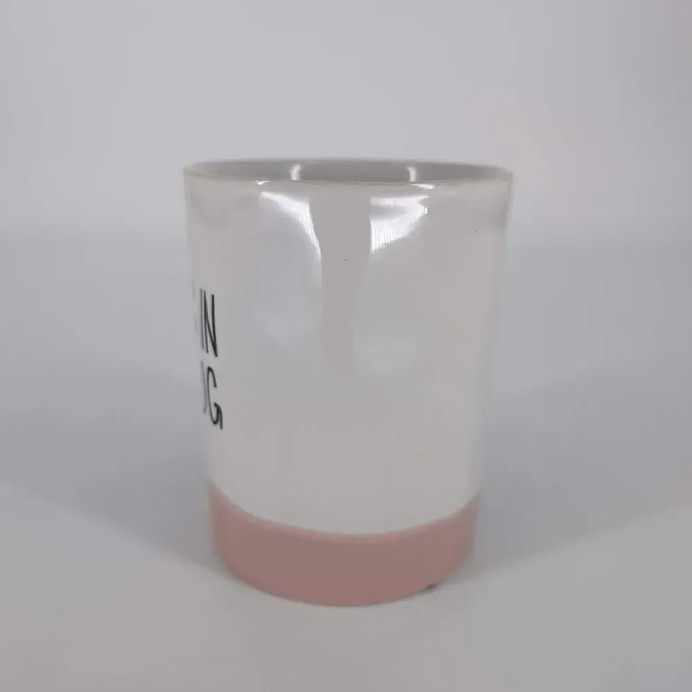 Hug In A Mug White and Pink Two Tone Ceramic Container for Succulents or Candles